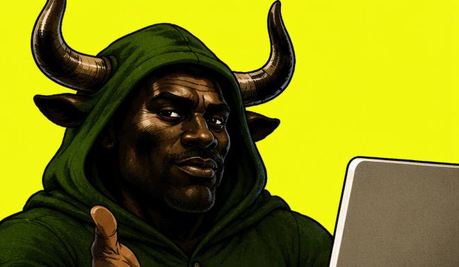 ROBBUL the outlaw bull at his desk